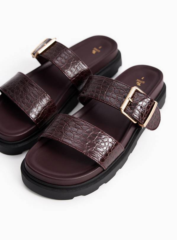 Dark Red Crocodile Print Footbed Sandals 8